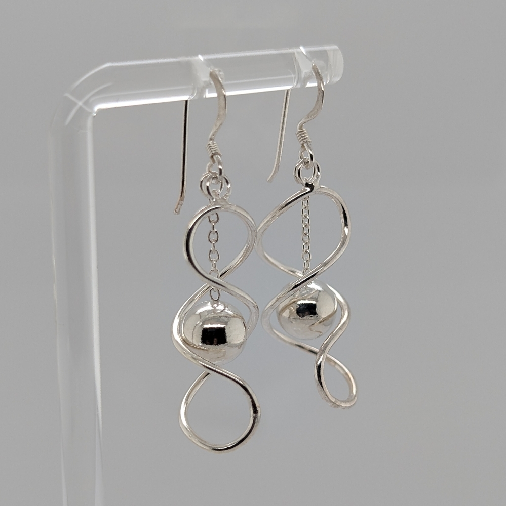 Sterling Silver Spiral & Dangling Sphere Earrings